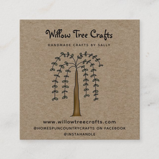 Carte De Visite Carré Pays primitif rustique Kraft Willow Tree (Devant)