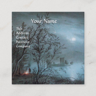 Carte De Visite Carré PAYSAGE ROMANTIQUE NOCTURNE EN papier perlé BLEU