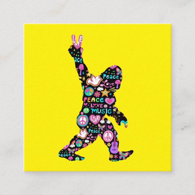 Carte De Visite Carré Peace Love Bigfoot Hippie Funny Bigfoot Lover (Devant)