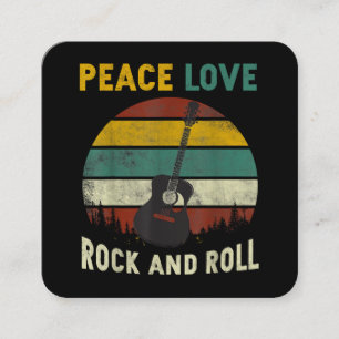 Carte De Visite Carré Peace Love & Rock & Roll Guitare Player Guitariste