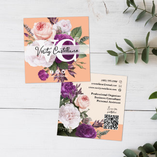 Carte De Visite Carré Pêcher Fuzz Roses Vintages Floral Simple Personnel