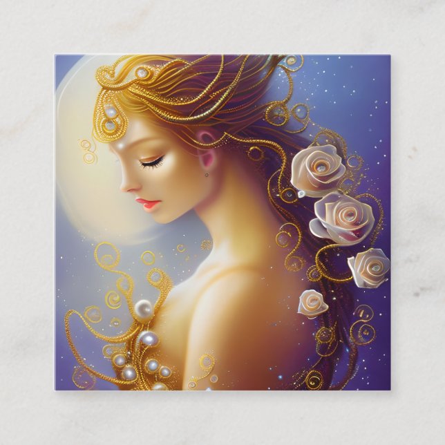 Carte De Visite Carré Peinture Imaginaire SciFi Exquise Delicate Gold In (Devant)
