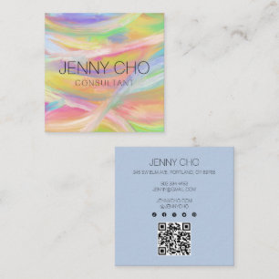 Carte De Visite Carré Peinture minimaliste arc-en-ciel Code QR Icônes so