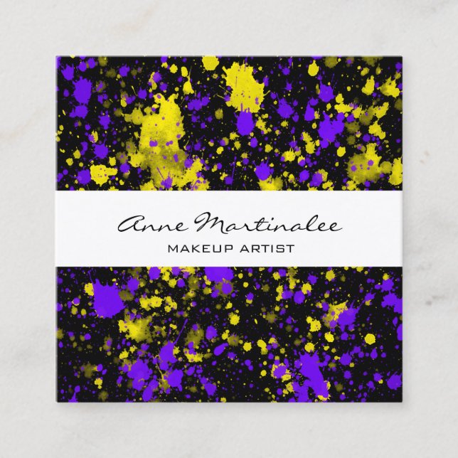 Carte De Visite Carré Peinture violette et jaune sur noir (Devant)