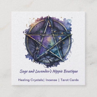 Carte De Visite Carré Pentagramme d'aquarelle Occulte Boutique Purples f