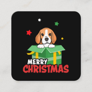 Carte De Visite Carré Père Noël Beagle Amoureux de Chien Joyeux Noël Xma