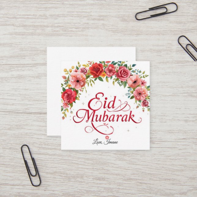Carte De Visite Carré Personalized Eid Mubarak Gift card (Devant/Arrière en situation)