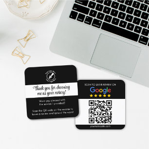 Carte De Visite Carré Personnalisé Black Google critique QR Code Merci N