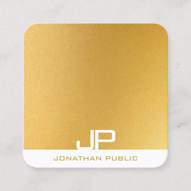 Carte De Visite Carré Personnalisé Moderne Élégant Monogram Gold Look Mo (Devant)