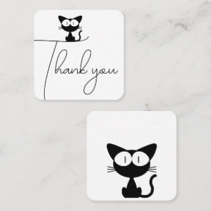 Carte De Visite Carré Petite illustration de chat noir Merci