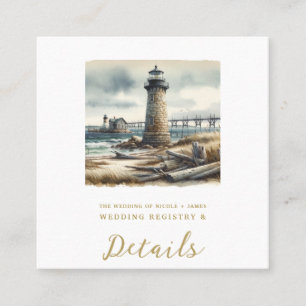 Carte De Visite Carré Phare rustique côtier Mariage de plage au bord de 