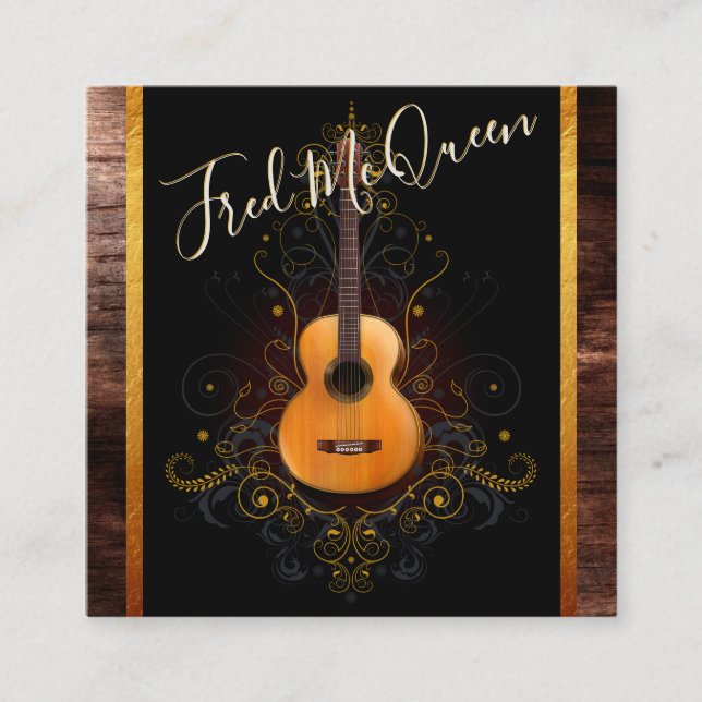 Carte De Visite Carré Photo acoustique de guitariste de l'obscurité (Devant)