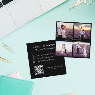 Carte De Visite Carré Photo collage noir blanc code QR