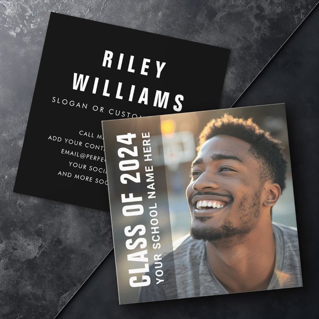 Carte De Visite Carré Photo de réseau des étudiants noirs modernes (Modern black student graduation networking photo square business card)