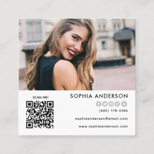 Carte De Visite Carré Photo du logo personnalisé Code QR Médias sociaux