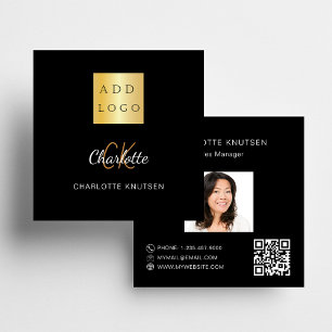Carte De Visite Carré Photo en or noir monogramme du code Qr logo