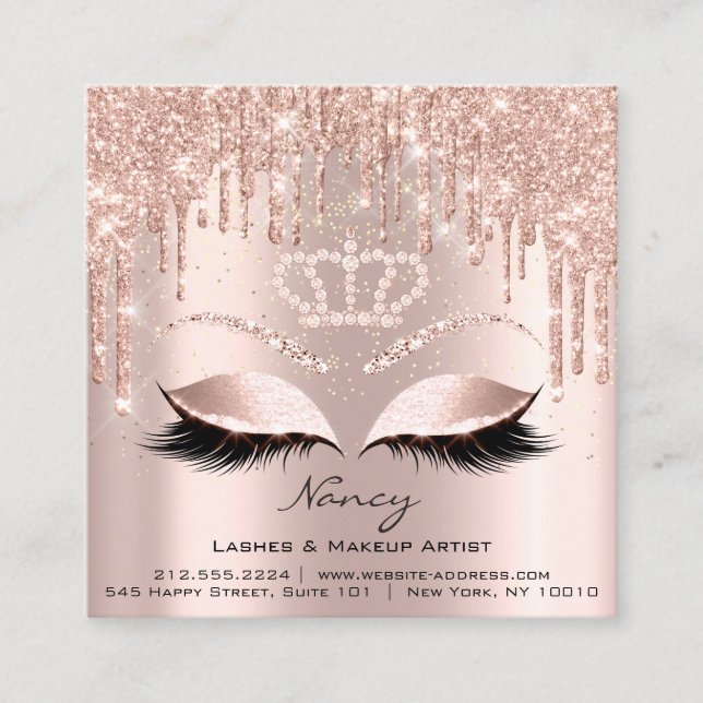 Carte De Visite Carré Photo Maquillage Artiste Eyelashes Brow Rose Gold  (Devant)