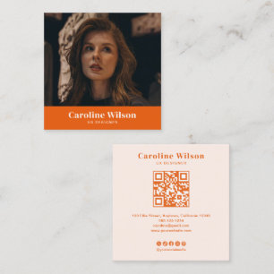 Carte De Visite Carré Photo minimaliste moderne de code QR orange