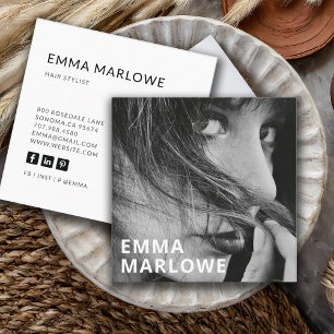Carte De Visite Carré Photo minimaliste moderne de la liste des cheveux