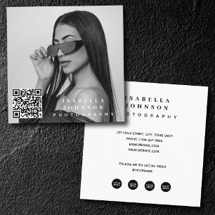 Carte De Visite Carré Photo minimaliste moderne QR Code Social Media Icô