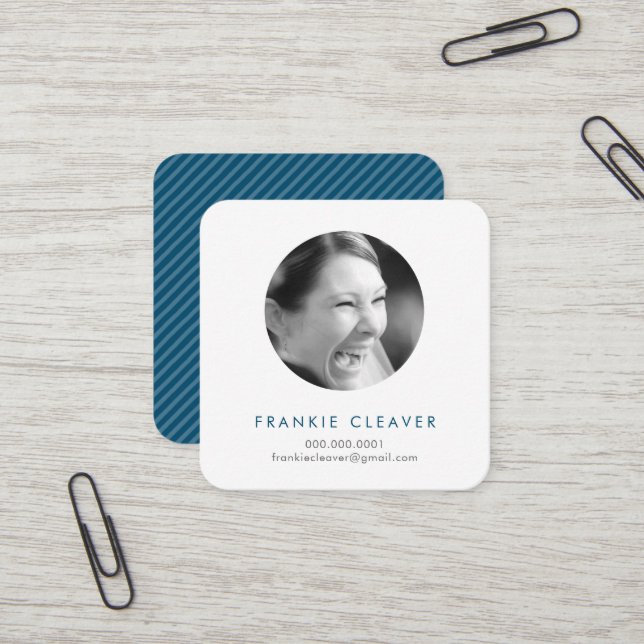 Carte De Visite Carré PHOTO MODERNE CAPTURE simple cercle bleu foncé (Devant/Arrière en situation)
