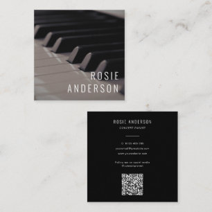 Carte De Visite Carré Photo Musician Piano Keys QR Code Modern Black