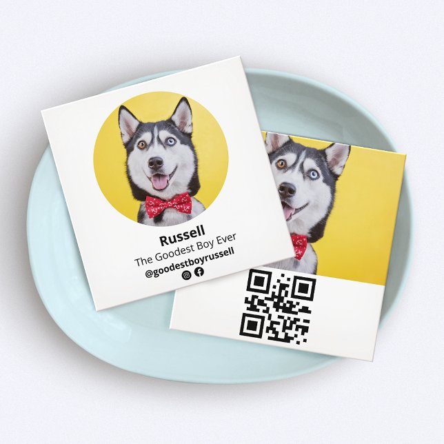 Carte De Visite Carré Photo personnalisée de Dog Influencer, Animal de c (Créateur téléchargé)