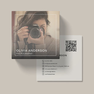 Carte De Visite Carré Photo personnalisée QR Code Médias sociaux