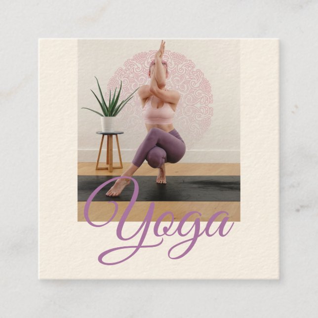 Carte De Visite Carré Photo Posée Professeur de Yoga Instructeur (Devant)