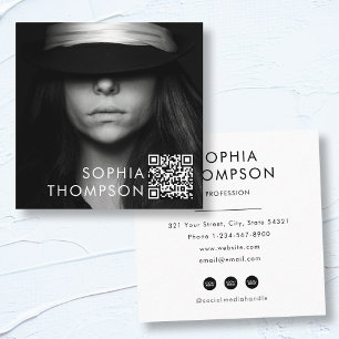 Carte De Visite Carré Photo professionnelle minimaliste moderne QR Code