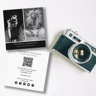Carte De Visite Carré Photographe 2 Photos QR Code Social Media Icons