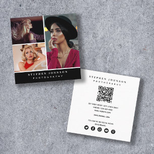 Carte De Visite Carré Photographe 3 Photos QR Code Social Media Icons