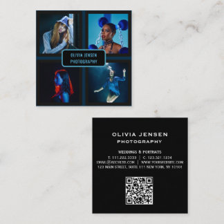Carte De Visite Carré Photographe 4 Photos QR Code Médias sociaux