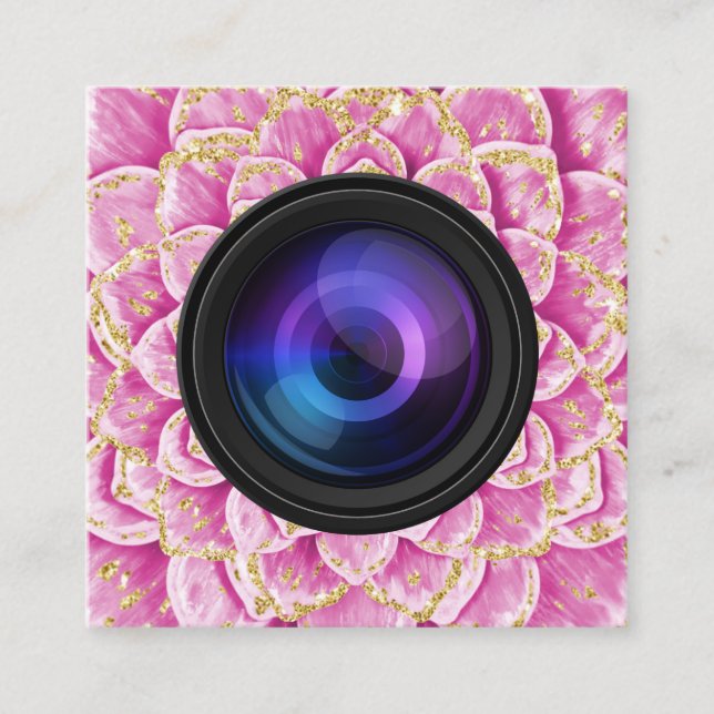Carte De Visite Carré Photographe Caméra Spiral Fleur Photographie (Devant)
