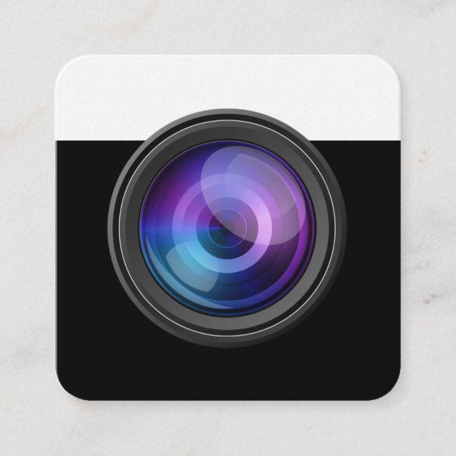 Carte De Visite Carré Photographe De Style Luxe Lens Camera (Devant)