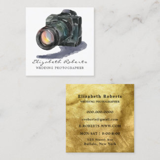 Carte De Visite Carré Photographe Mariage d'or de la caméra d'aquarelle