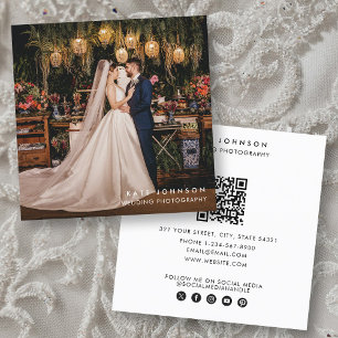 Carte De Visite Carré Photographe Mariage moderne QR Code Médias sociaux