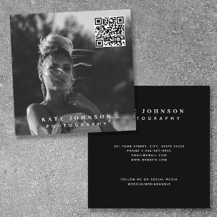Carte De Visite Carré Photographe Minimal Photo QR Code Social Media