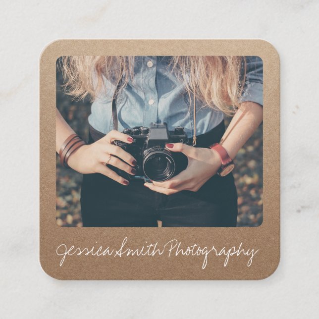 Carte De Visite Carré Photographe rustique photo kraft texture papier (Devant)