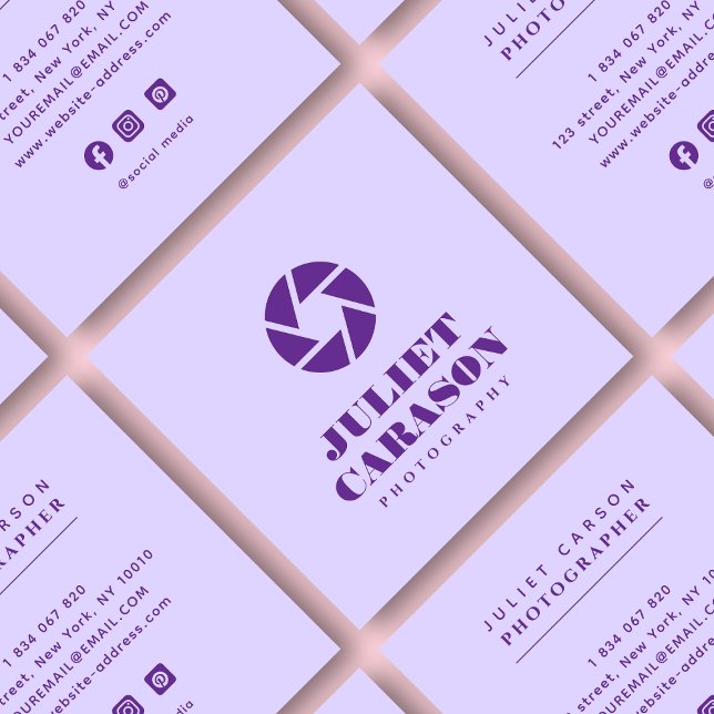 Carte De Visite Carré Photographie Audacieuse Typographie Lilac Purple (Créateur téléchargé)