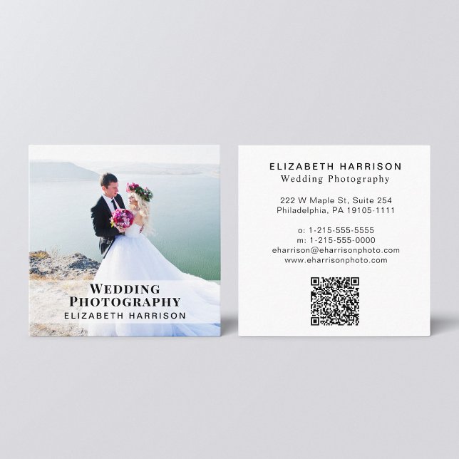 Carte De Visite Carré Photographie mariage QR Code Photo professionnelle (Créateur téléchargé)