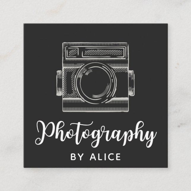 Carte De Visite Carré Photographie Moderne Script Calligraphie Médias so (Devant)
