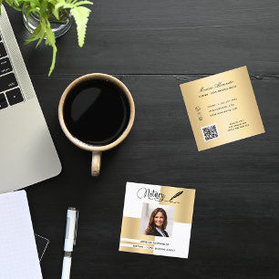 Carte De Visite Carré Photographie noir blanc or code QR agent de signat