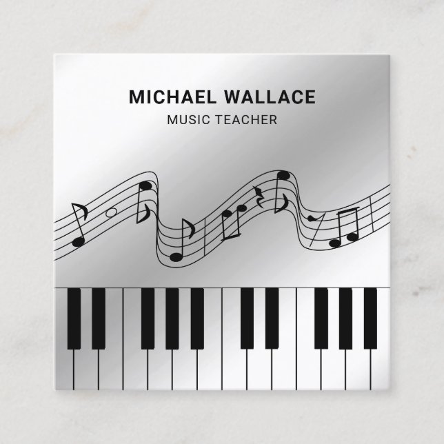 Carte De Visite Carré Pianiste de piano-clavier de Silver Foil (Devant)