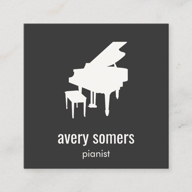 Carte De Visite Carré Piano simple Piano Pianiste Noir et Blanc (Devant)