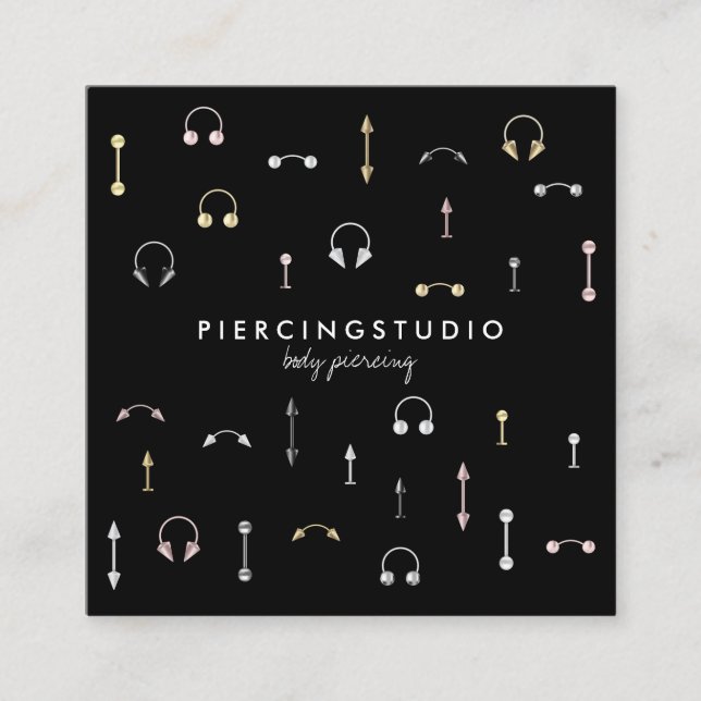 Carte De Visite Carré Piercing du corps rose argenté en or noir (Devant)