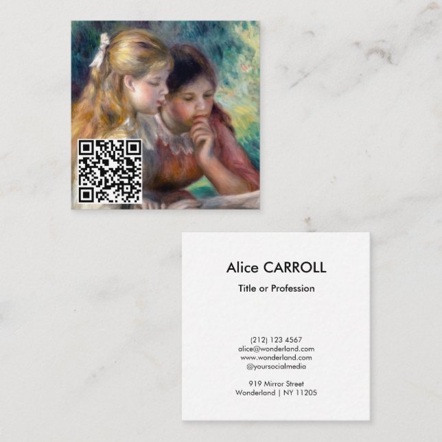 Carte De Visite Carré Pierre-Auguste Renoir - Lecture - Code QR (Devant / Derrière)
