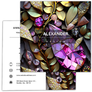 Carte De Visite Carré Pierres de cristal Iridescente, Rose, Fuchsia, Or