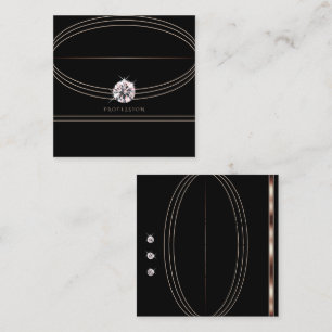 Carte De Visite Carré Pierres de luxe Rose or noir scintillant Faux Rhin
