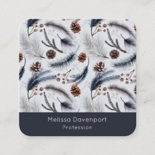 Carte De Visite Carré Pine Cones et aiguilles de pin Motif d'hiver